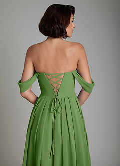 Azazie Loisa Robes de demoiselle d'honneur Robe Trapèze Convertible en Mousseline de soie Corset Basilic image4