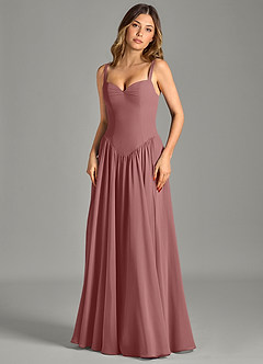 Azazie Evadina 신부 들러리 드레스 A라인 코르셋 쉬폰 바닥 길이 드레스 image4