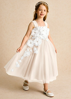 Azazie Dovey Flower Girl Dresses White Alabaster Ball-Gown Bow Tulle Dress image6