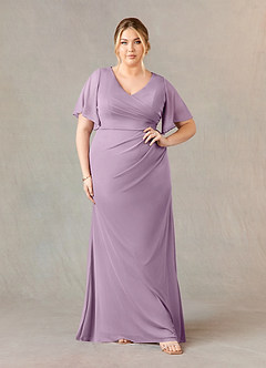 Azazie Selah Mother of the Bride Dresses Wisteria A-Line V-Neck ruched Mesh Dress image6