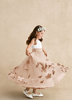 Azazie Vi vestidos de niña de las flores Vestido de Rosa Inglesa de Tul de Corte En A con Sin mangas image2