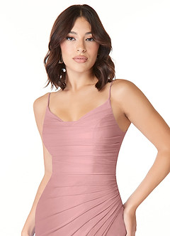Azazie Deandra Abiti da Damigella Abito Sirena in Maglia Plissettato Rosa Polverosa image4