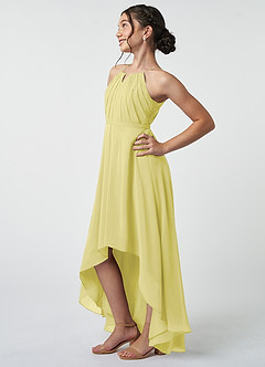 Azazie Oaklynn Junior Vestido de Sorbete De Limón de Gasa de Corte En A con Plisado image4