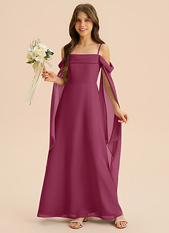 Azazie Moana Junior Linia A Pofałdowany Szyfon Długość podłogi Młodsza druhna Sukienka image4