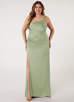 Azazie Eren Robes de demoiselle d'honneur Robe Sirène en Satin extensible Ue épaule Vert Sauge image6