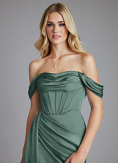 Azazie Amyra Bridesmaid Dresses Eucalyptus Mermaid Off the Shoulder Stretch Satin Convertible Dress image4