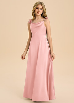 Azazie Gumdrop Junior Powder Pink Empire Pleated Stretch Satin Dress image3