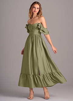 Azazie Anaya Final Sale Dusty Blue A-Line Sweetheart Neckline Stretch Satin Convertible Dress image3