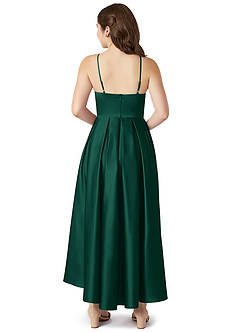 Azazie Jemima Junior Emerald A-Line with Pockets Stretch Satin Dress image2