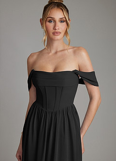 Azazie Caterina Bridesmaid Dresses Black A-Line Corset Chiffon Dress image8