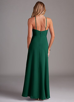 Azazie Bailey Bridesmaid Dresses Emerald A-Line Halter Side Slit Chiffon Dress image2
