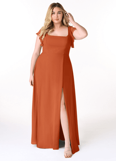 Azazie Bondi Bridesmaid Dresses Burnt Orange A-Line Ruffled Chiffon Dress image7