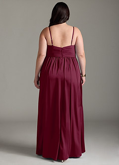 Azazie Alia Bridesmaid Dresses Mulberry A-Line Pleated Stretch Satin Dress image9