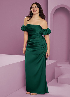 Barbie ♥ Azazie Bridesmaid Dresses Emerald Sheath Off the Shoulder Stretch Satin Convertible Dress image14