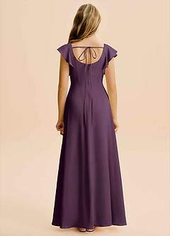 Azazie Bondi Junior Plum A-Line Side Slit Stretch Satin Dress image2