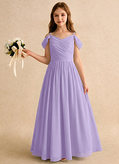 Azazie Chelo Girls Formal Robe Demoiselle D'honneur Fillette Robe Trapèze en Mousseline de soie Plissée Lilas image3