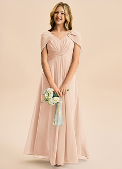 Azazie Emma Junior Robe Trapèze en Mousseline de soie Plissée Rose Perle image3