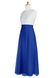 Azazie Albertine Junior Vestido de Azul Real de Gasa de Corte En A con Encaje image9