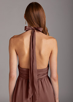 Azazie Oli Bridesmaid Dresses Espresso Pleated Stretch Satin Jumpsuit image5
