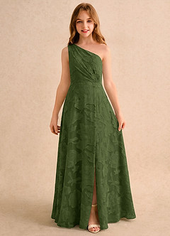 Azazie Pudles Girls Formal Flower Girl Klänningar Klänning A-linje i Blommig Utbrändhet One-shoulder image4