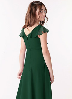 Azazie Posie Junior Dark Green A-Line Ruched Chiffon Dress image6