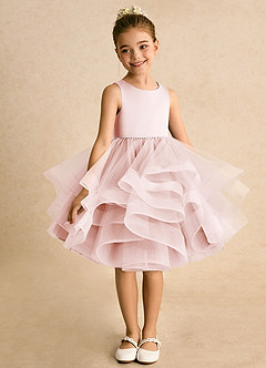Azazie Tinie Flower Girl Dresses Blushing Pink Ball-Gown Bow Tulle Dress image3