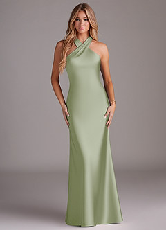 Azazie Doretta Vestidos de damas de honor Vestido de Salvia Polvorienta de Satén Elástico de Corte Sirena con Plisado image1