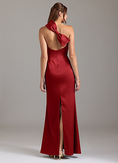 Azazie Arleth Bridesmaid Dresses Pomegranate A-Line One Shoulder Stretch Satin Dress image5