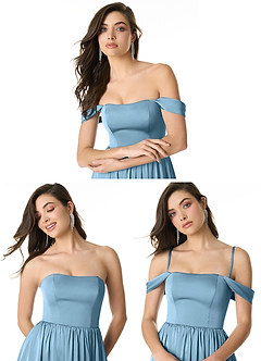 Azazie Morana Bridesmaid Dresses Steel Blue A-Line Off the Shoulder Stretch Satin Convertible Dress image10