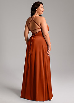 Azazie Mei Bridesmaid Dresses Paprika A-Line V-Neck Stretch Satin Dress image11