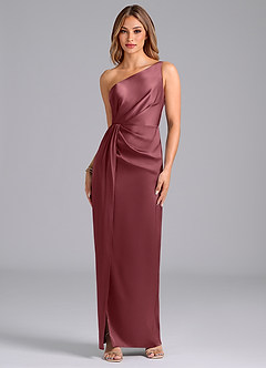 Azazie Naria Bridesmaid Dresses Desert Rose Sheath One Shoulder Stretch Satin Dress image1