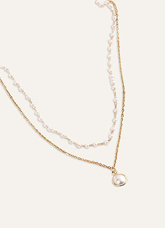 front Charming And Chic Gold Double Pearl Necklace