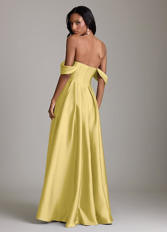 Azazie Loisa Abiti da Damigella Abito A-Line in Raso Elasticizzato a Spalla Scoperta Canarino image3