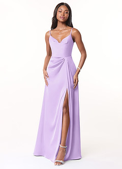 purple bridesmaid dresses dillards Azazie Brielle Ready to Ship Lilac Stretch Satin purple wedding dress