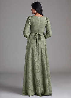 Azazie Leonia Bridesmaid Dresses Pistachio A-Line Long Sleeve Floral Burnout Dress image3
