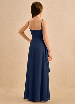 Azazie Cannoli Girls Formal Robe Demoiselle D'honneur Fillette Robe Trapèze en Mousseline de soie Plissée Bleu Marine Foncé image2