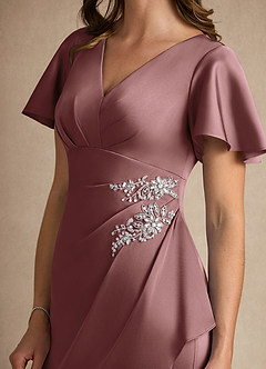 Azazie Robins Mother of the Bride Dresses Vintage Mauve A-Line Pleated Stretch Satin Dress image6