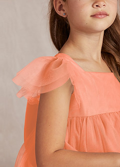 Azazie Kalio Flower Girl Dresses Sunset A-Line with Sleeves Tulle Dress image3