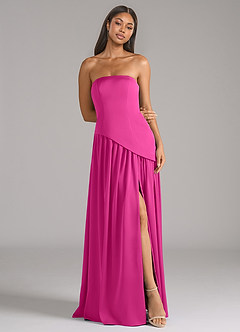 Azazie Adeline Robes de demoiselle d'honneur Robe Trapèze Convertible en Satin extensible Sans bretelle Fuchsia image3
