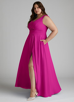 Azazie Karina Bridesmaid Dresses Fuchsia A-Line Pleated Chiffon Dress image8