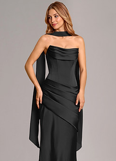 Azazie Pelagia Robes de demoiselle d'honneur Robe Sirène Convertible en Satin extensible Corset Noir image5