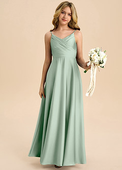 Azazie Bug Junior A-Line Plisseret Stræk satin Gulv-længde Junior brudepige Kjole image6