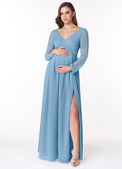Azazie Teton Maternity Bridesmaid Dresses A-Line Long Sleeve Chiffon Floor-Length Dress image1