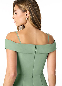 Azazie Lecia Robes de demoiselle d'honneur Robe Empire Convertible en Mousseline de soie Schulterfrei, plissiert Matcha image5