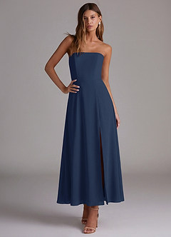 Azazie Wren Abiti da Damigella Abito A-Line in Chiffon Senza Cinturino Marino Scuro image5
