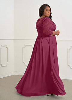 Azazie Hayek Mother of the Bride Dresses Mulberry A-Line V-Neck Lace Chiffon Dress image10