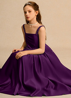 Azazie Mochi Girl vestidos de niña de las flores Vestido de Uva de Satin Mate de Princesa con Plisado image3