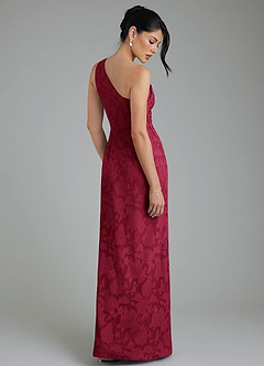 Azazie Akilah Bridesmaid Dresses Burgundy Mermaid One Shoulder Floral Burnout Dress image2