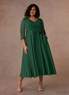 Azazie Maritza Mother of the Bride Dresses Dark Green A-Line Pleated Matte Satin Dress image7