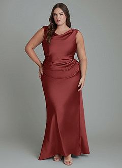 Azazie Kieryn Bridesmaid Dresses Terracotta Mermaid Pleated Stretch Satin Dress image7